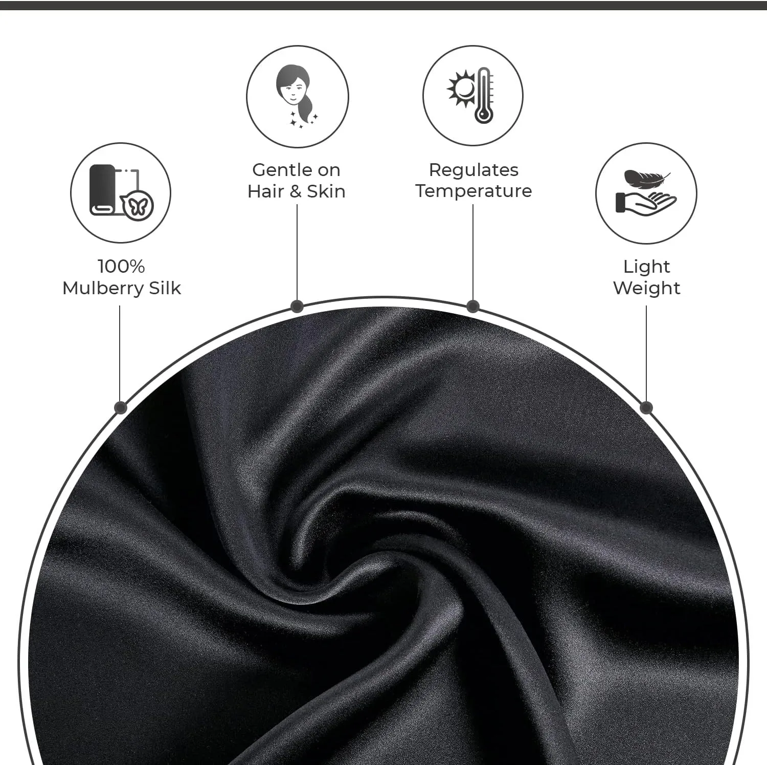 Black Mulberry Silk Pillowcase - Anti-Wrinkle, Hypoallergenic | Gioia Casa