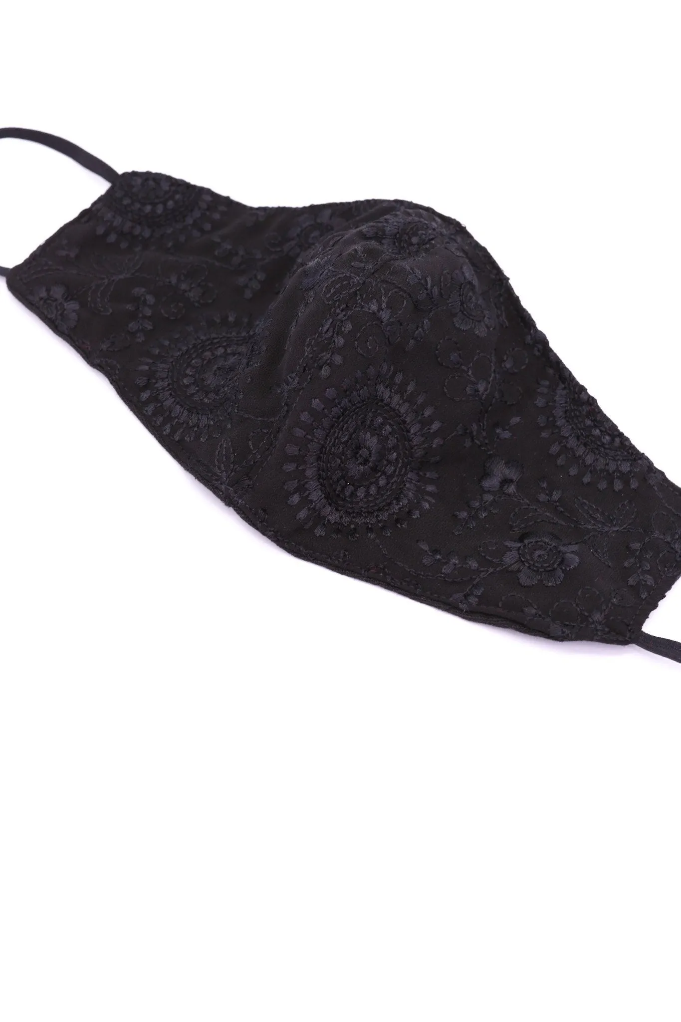 BLACK SILK COTTON EMBROIDERED FACE MASK ASLI