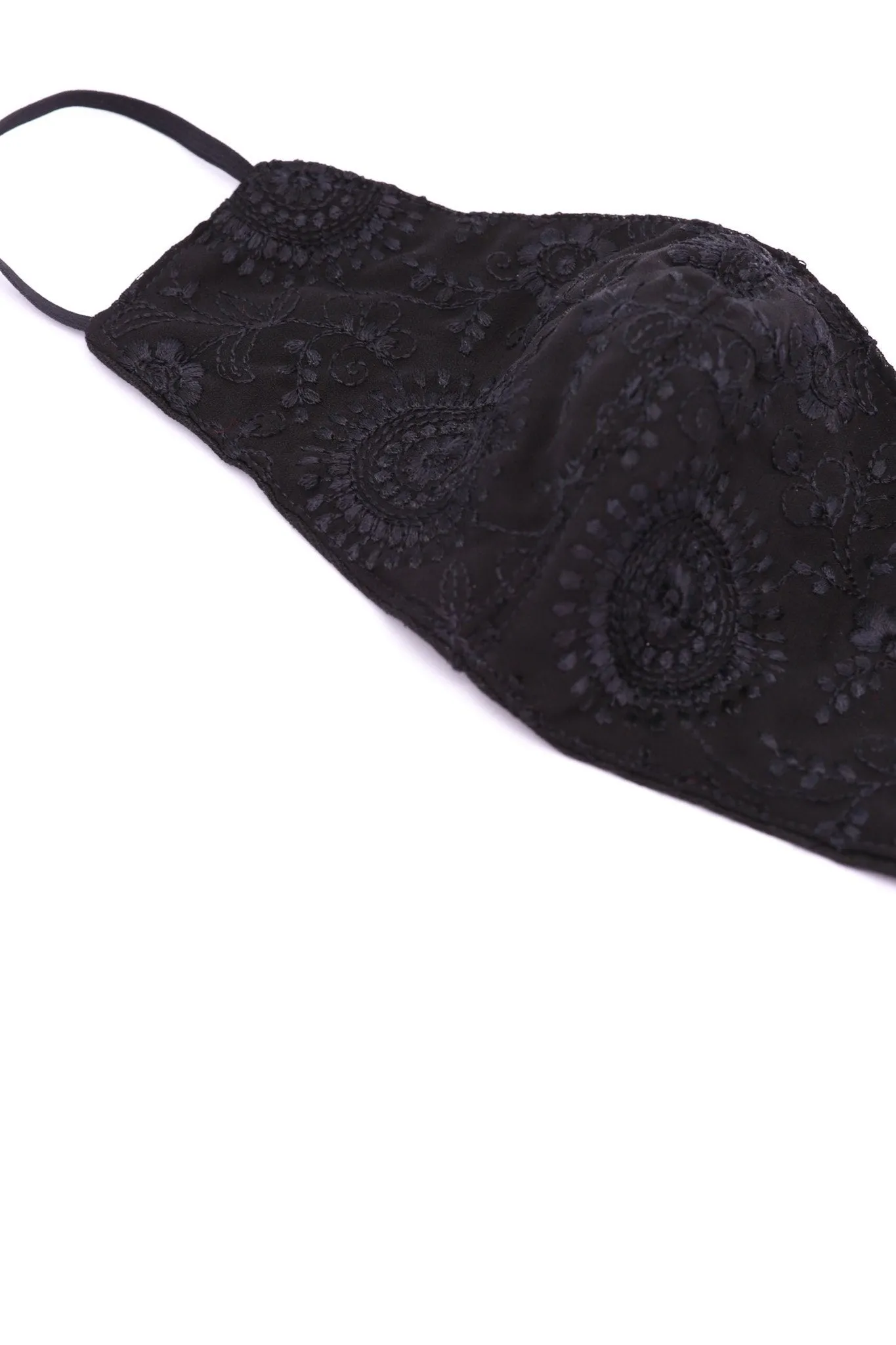 BLACK SILK COTTON EMBROIDERED FACE MASK ASLI