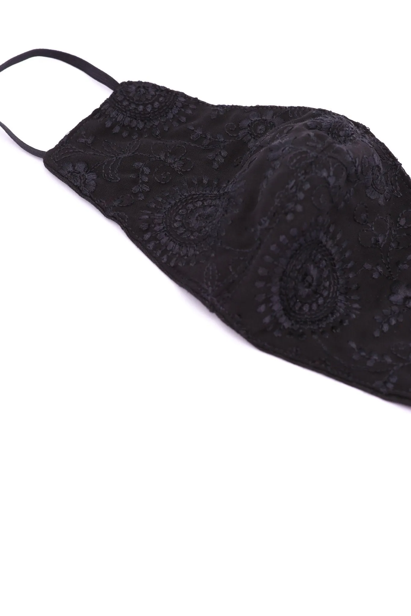 BLACK SILK COTTON EMBROIDERED FACE MASK ASLI