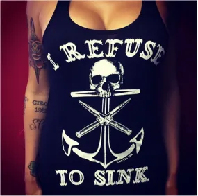 Black Skull Anchor Print Short Slim Cotton Tank Top