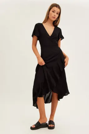 Black Wrap Midi Dress