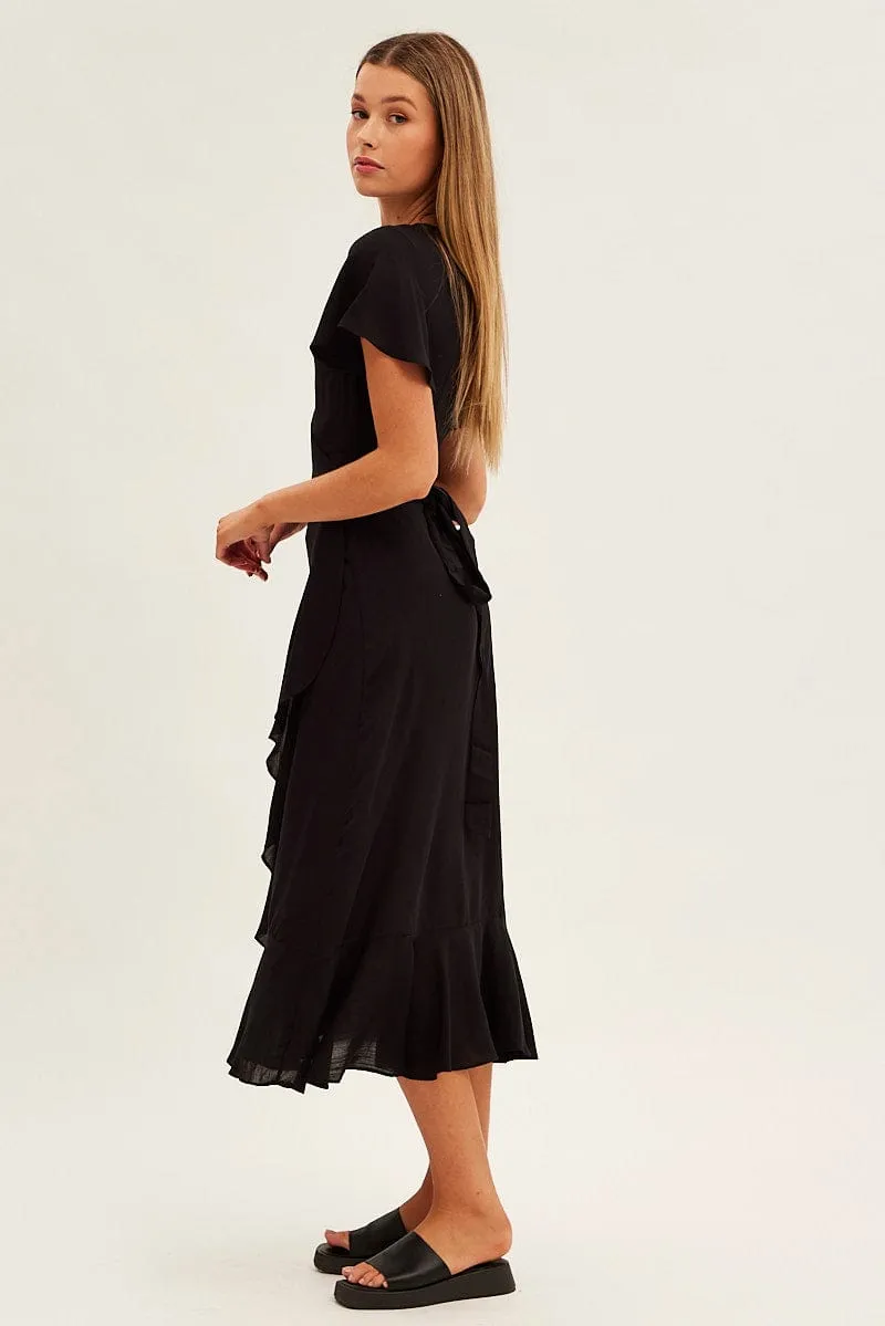 Black Wrap Midi Dress