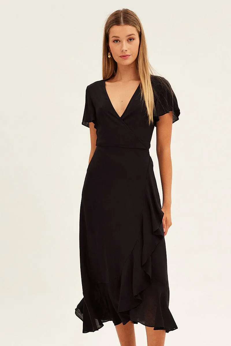 Black Wrap Midi Dress