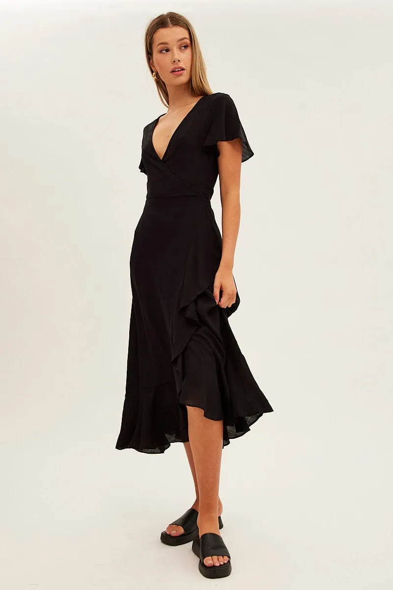 Black Wrap Midi Dress