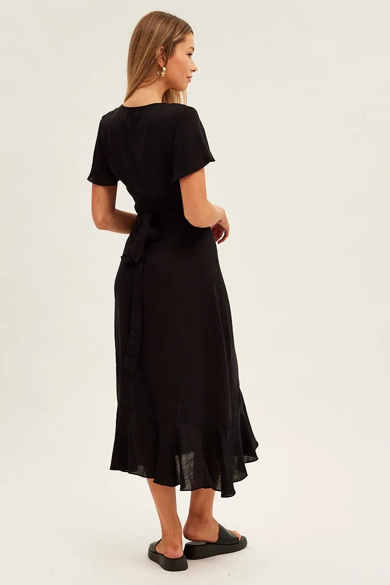 Black Wrap Midi Dress