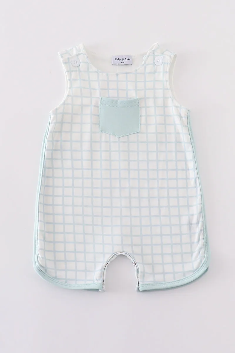 Blue checkered boy romper