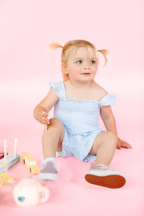 Blue Striped Seersucker Knit Romper