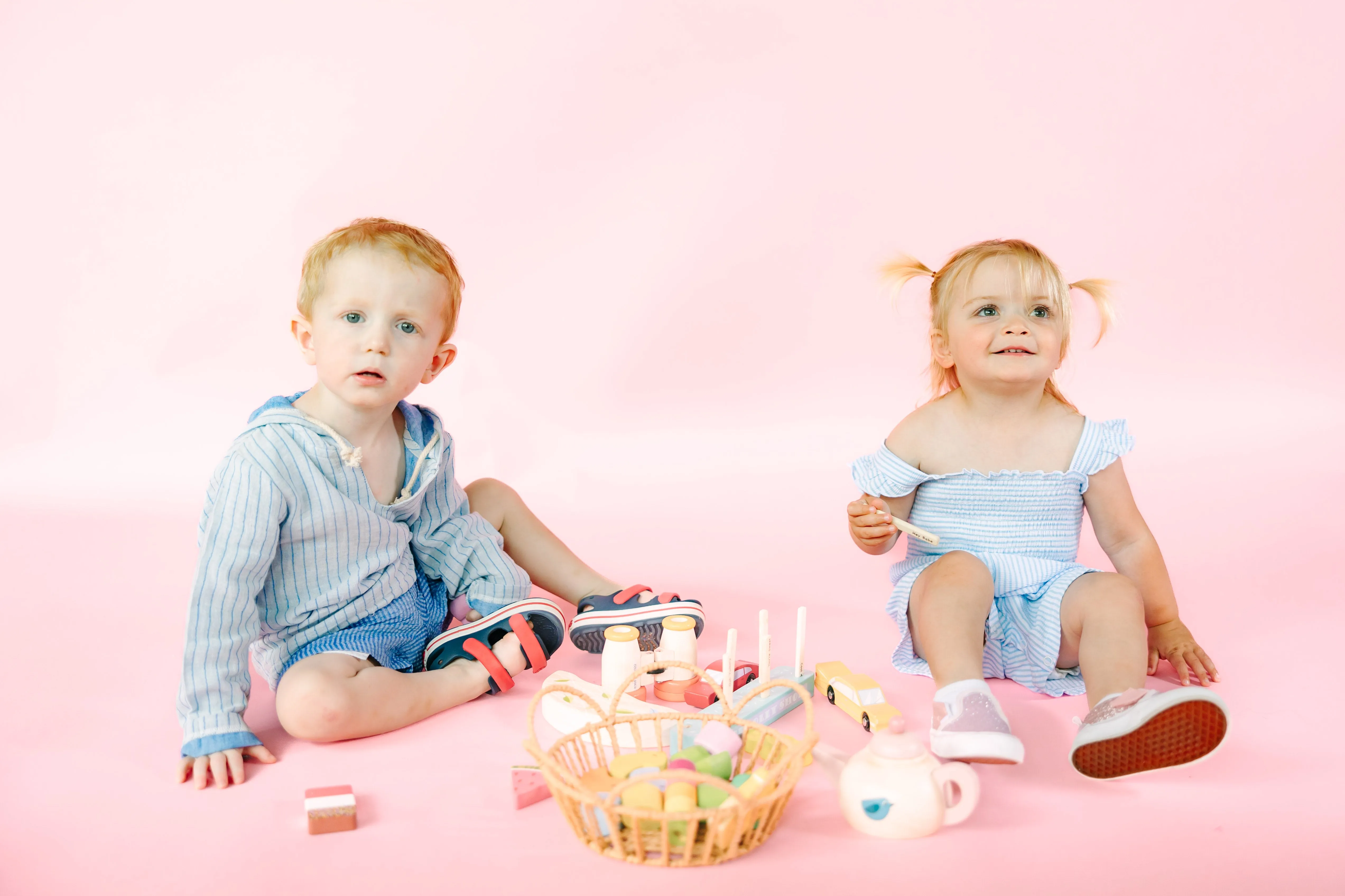 Blue Striped Seersucker Knit Romper