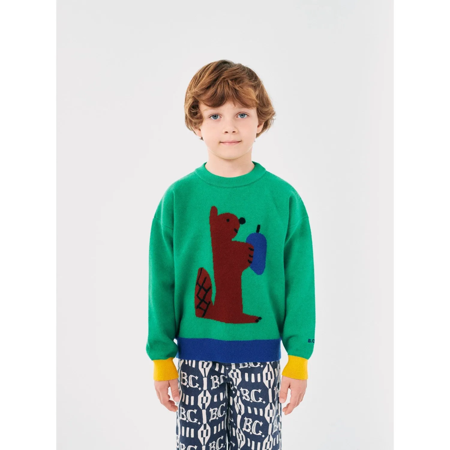 Bobo Choses Green Hungry Squirrel Jacquard Jumper