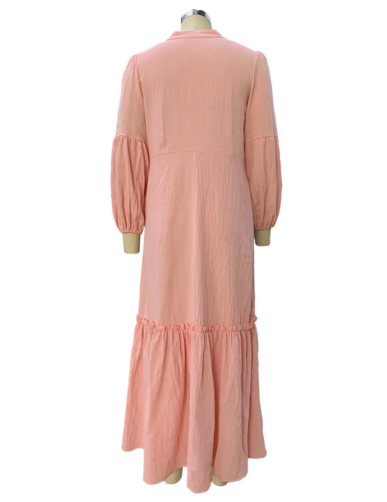 Boho Chic Bubble Sleeve Bohemian Cotton Linen Maxi Dress