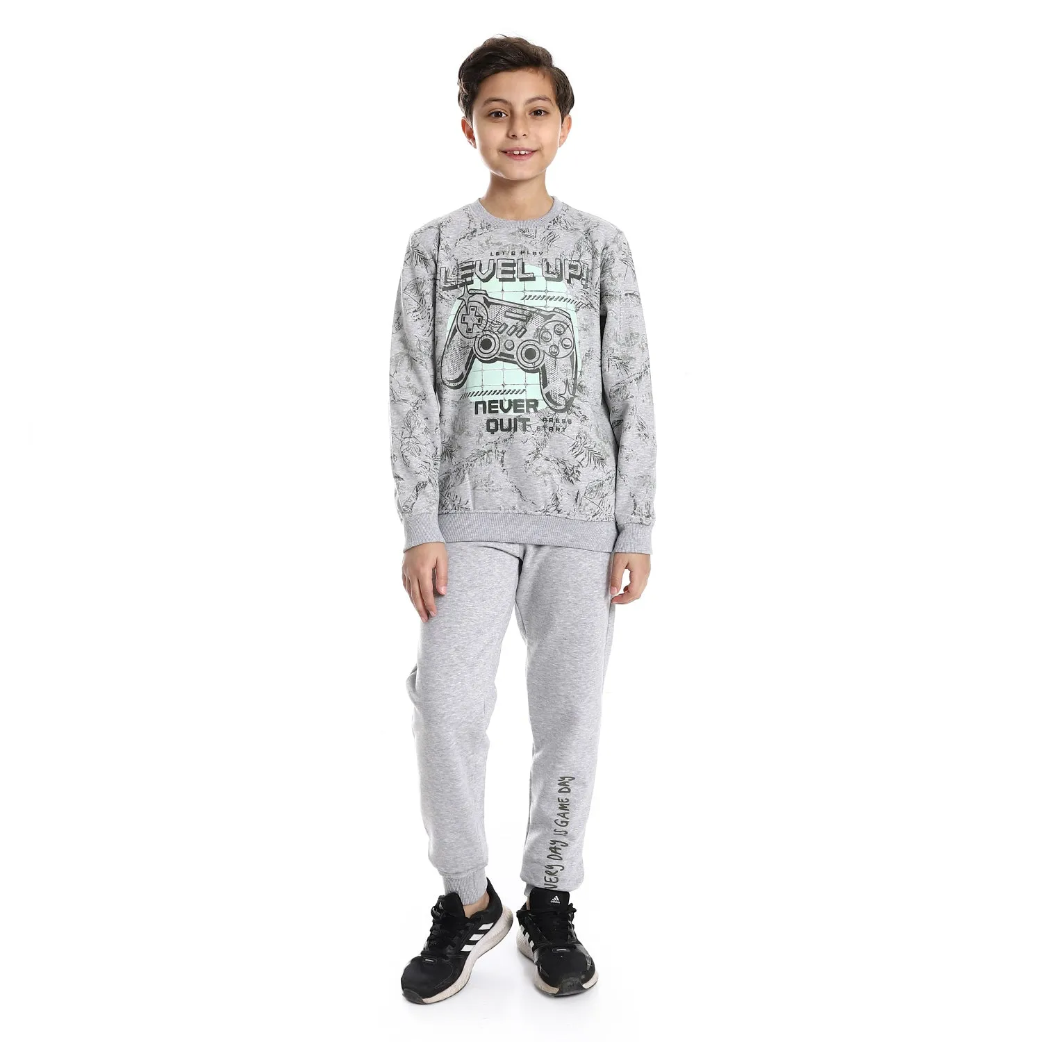 Boys' Winter Pajama Set, Printed Sweatshirt and Pant - Grey