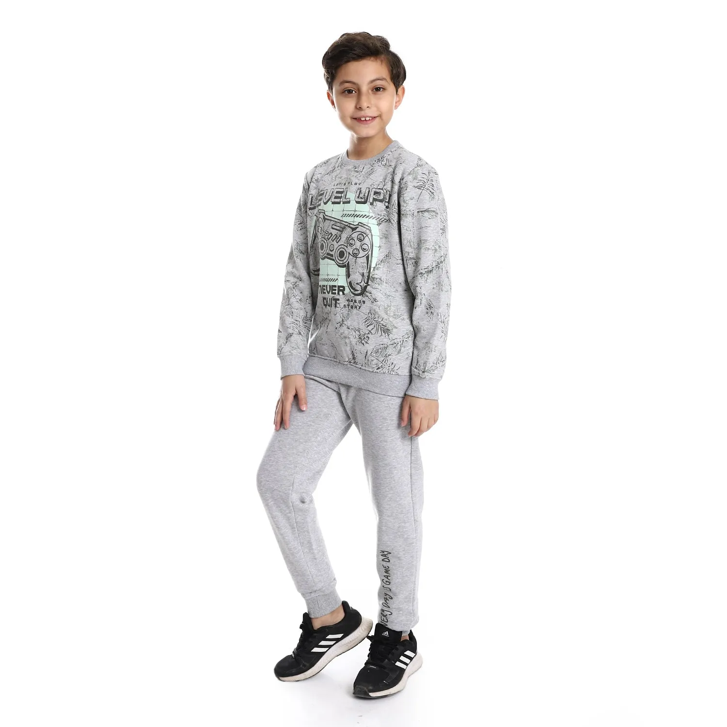 Boys' Winter Pajama Set, Printed Sweatshirt and Pant - Grey