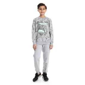 Boys' Winter Pajama Set, Printed Sweatshirt and Pant - Grey