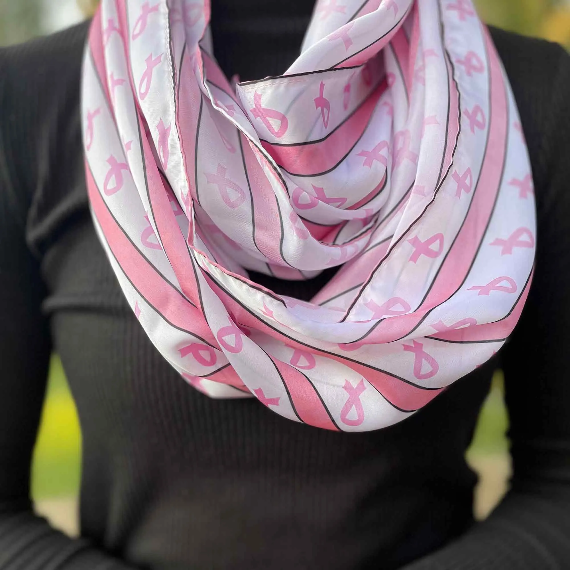 Breast Cancer Awareness Striped Infinity Scarf in White