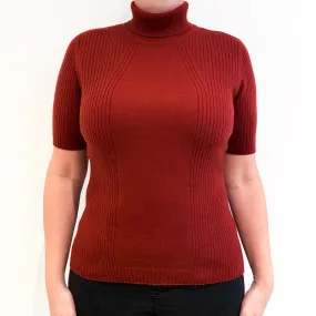 Brick Red Short Sleeved Cashmere Polo Neck Jumper