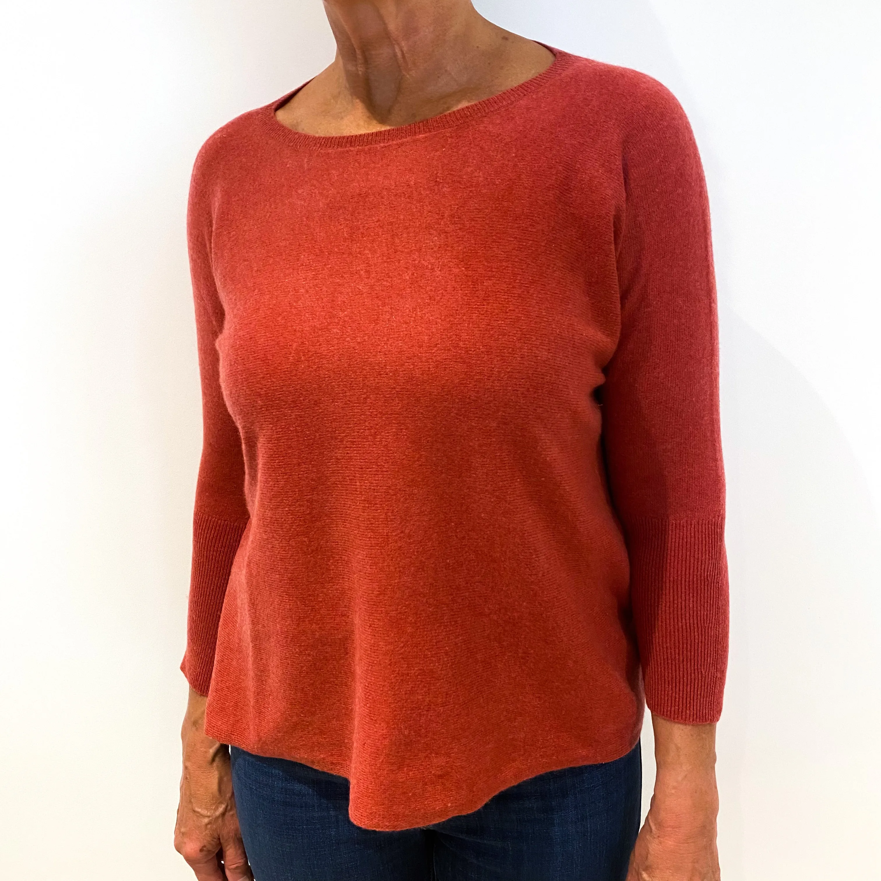 Burnt Orange Slouchy Batwing Cashmere Crew Neck Jumper Medium