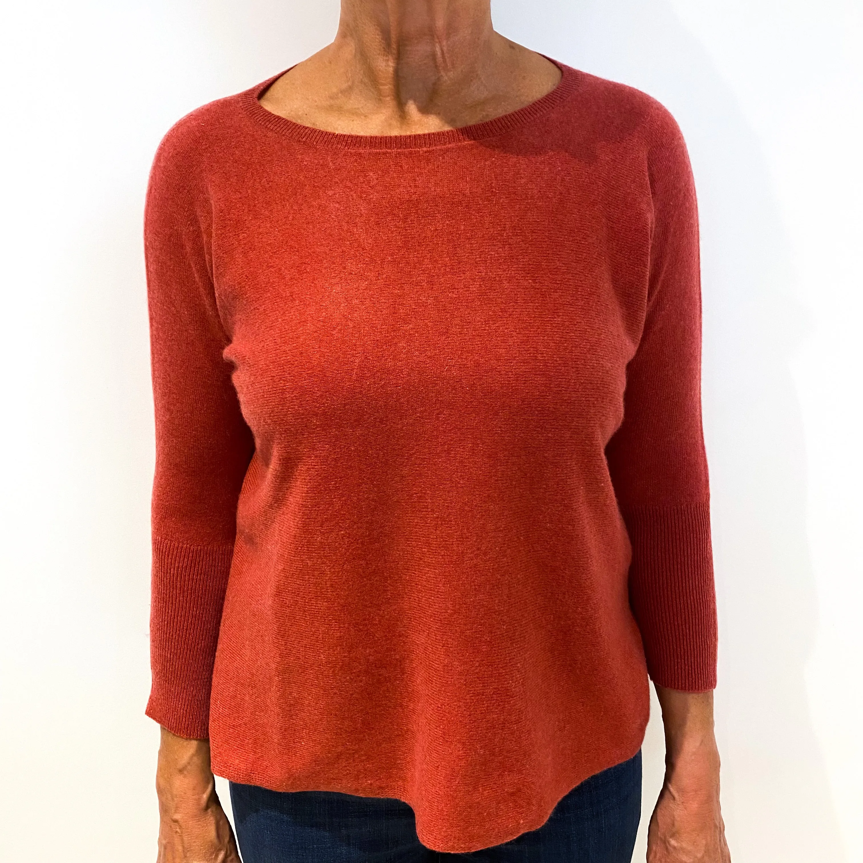 Burnt Orange Slouchy Batwing Cashmere Crew Neck Jumper Medium