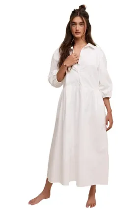 Button Front Puff Sleeve Babydoll Maxi Dress