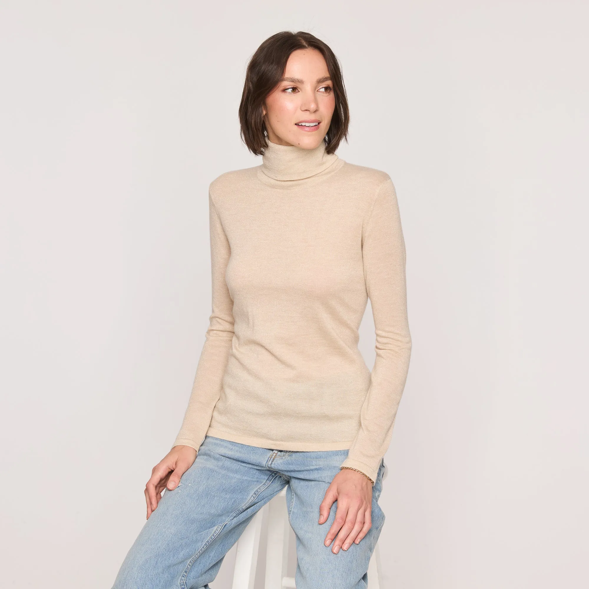 California Cashmere Lurex Turtleneck