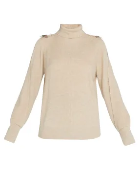 Camel Cashmere Split Sleeve Turtleneck