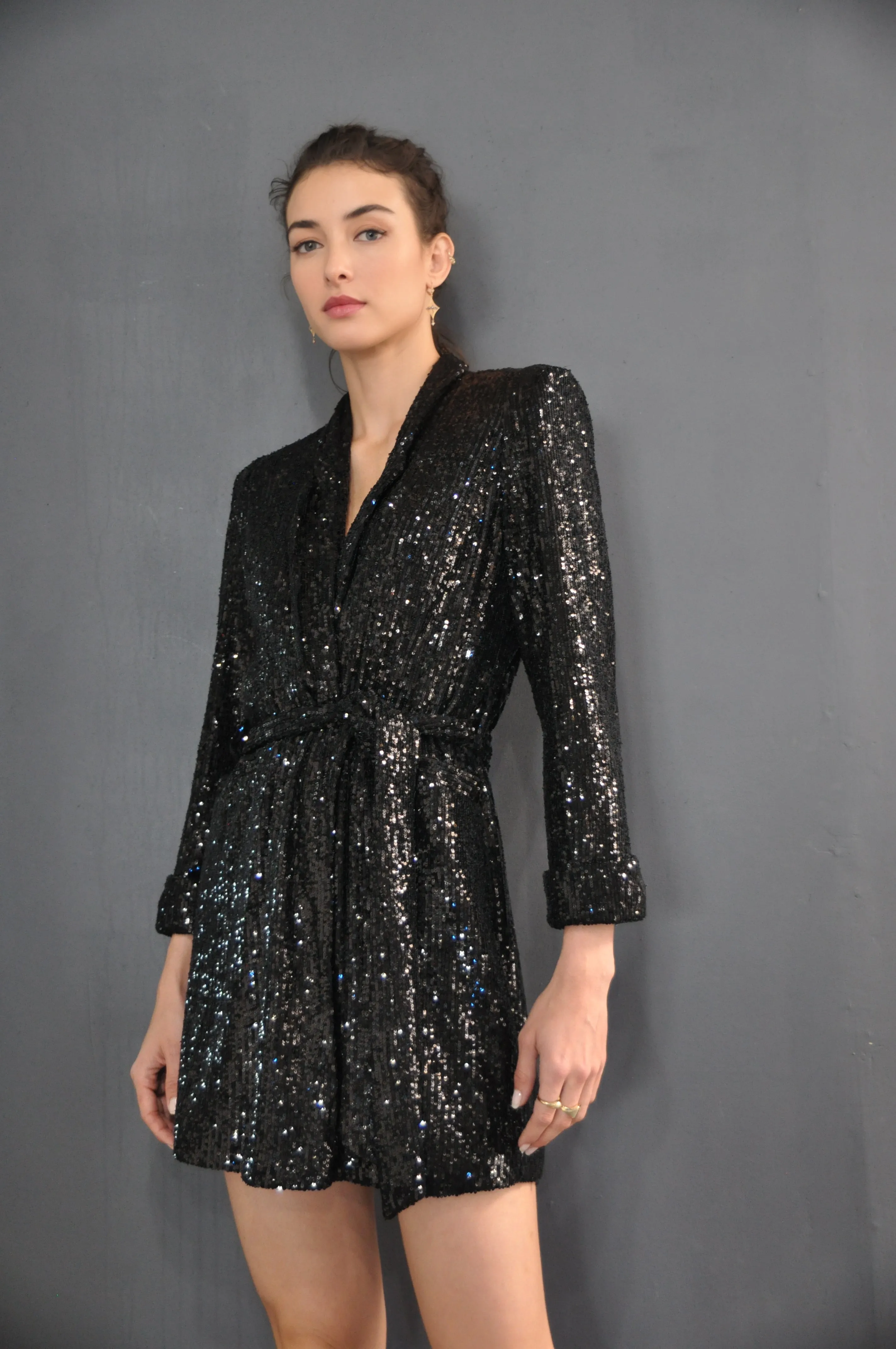 CARLOTTA BLAZER DRESS- SEQUINED COAL