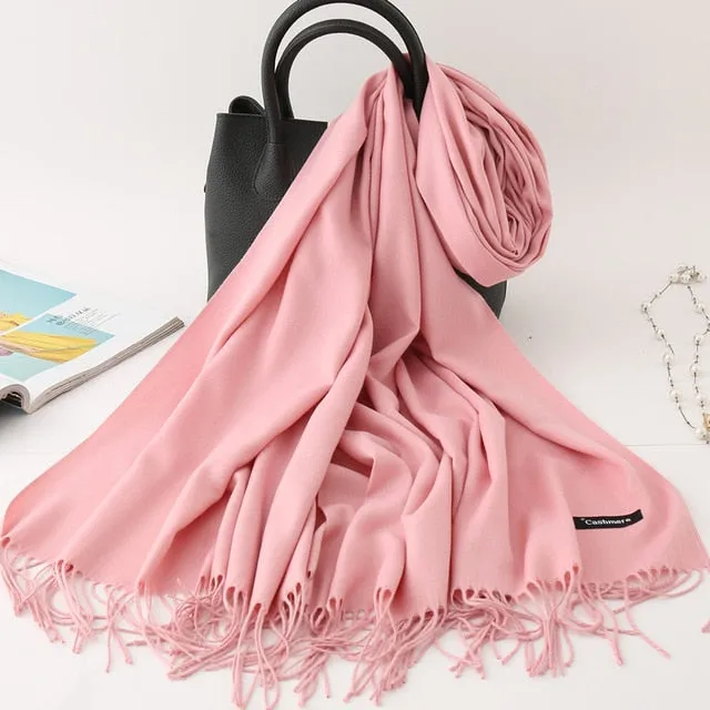 Cashmere Scarf Solid Color Tassel Bandana Shawl #2615