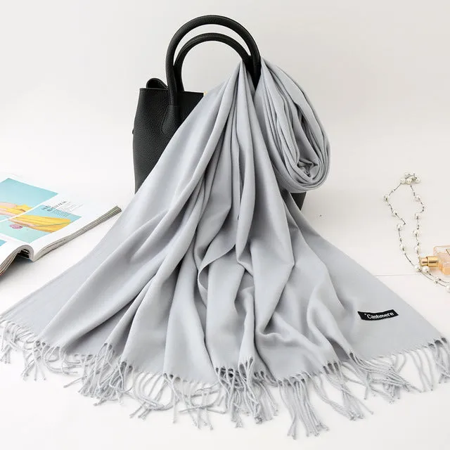 Cashmere Scarf Solid Color Tassel Bandana Shawl #2615