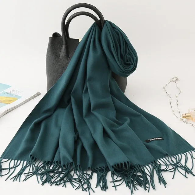 Cashmere Scarf Solid Color Tassel Bandana Shawl #2615