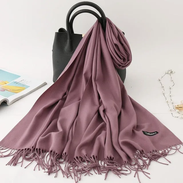 Cashmere Scarf Solid Color Tassel Bandana Shawl #2615