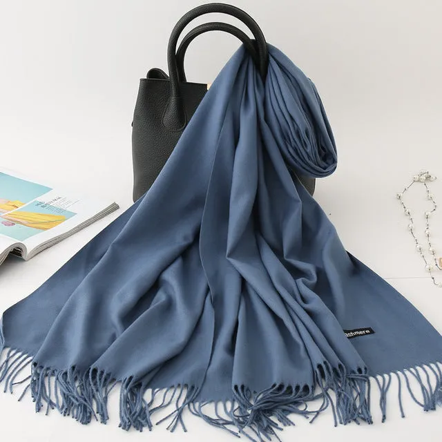 Cashmere Scarf Solid Color Tassel Bandana Shawl #2615