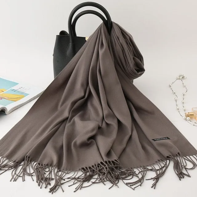 Cashmere Scarf Solid Color Tassel Bandana Shawl #2615