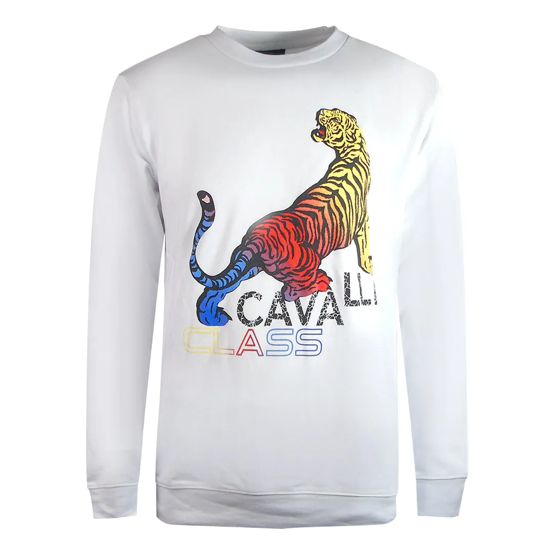 Cavalli Class Bold Tiger Design White Sweatshirt