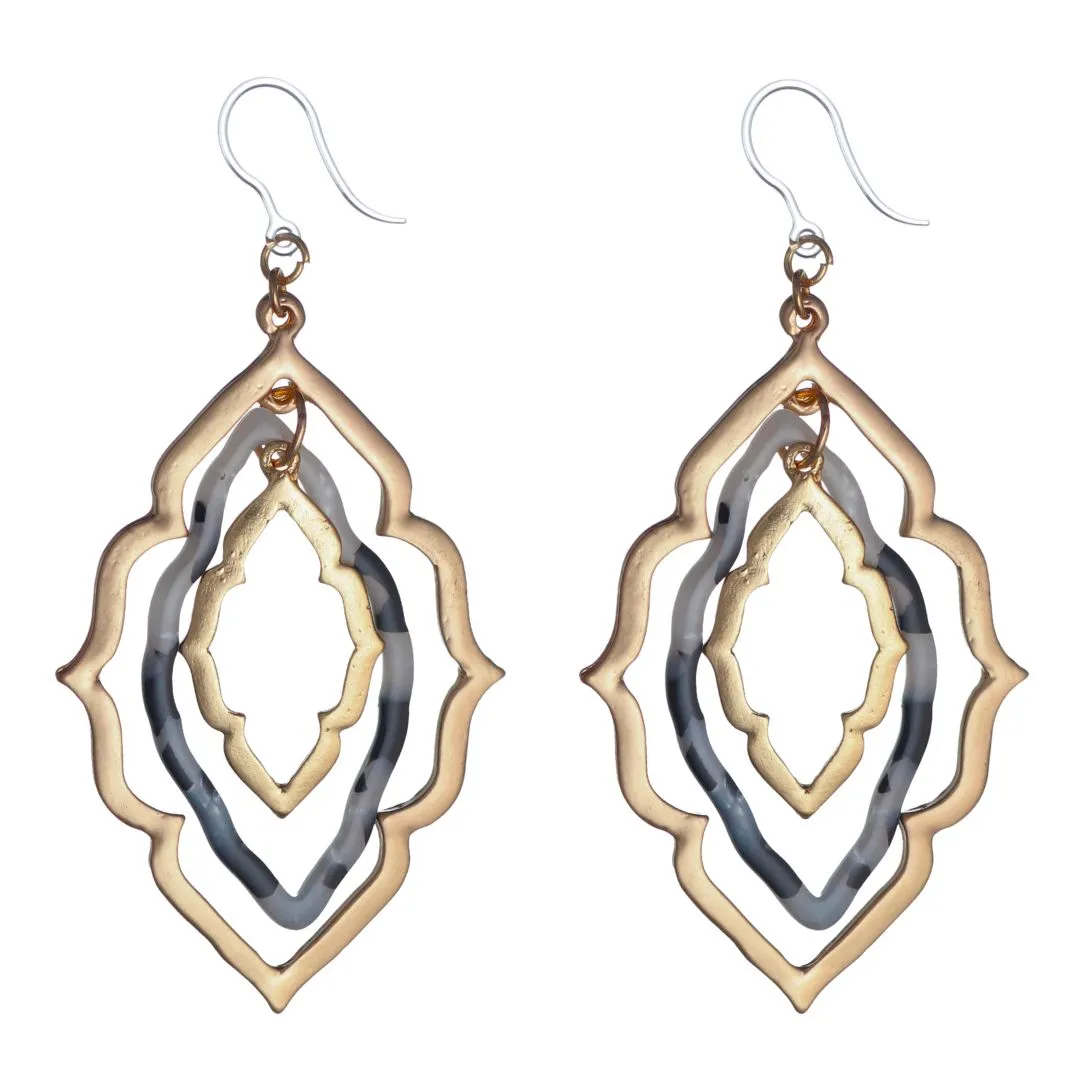 Celluloid Triple Frame Dangles Hypoallergenic Earrings for Sensitive Ears Made with Plastic Posts