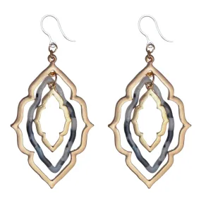 Celluloid Triple Frame Dangles Hypoallergenic Earrings for Sensitive Ears Made with Plastic Posts