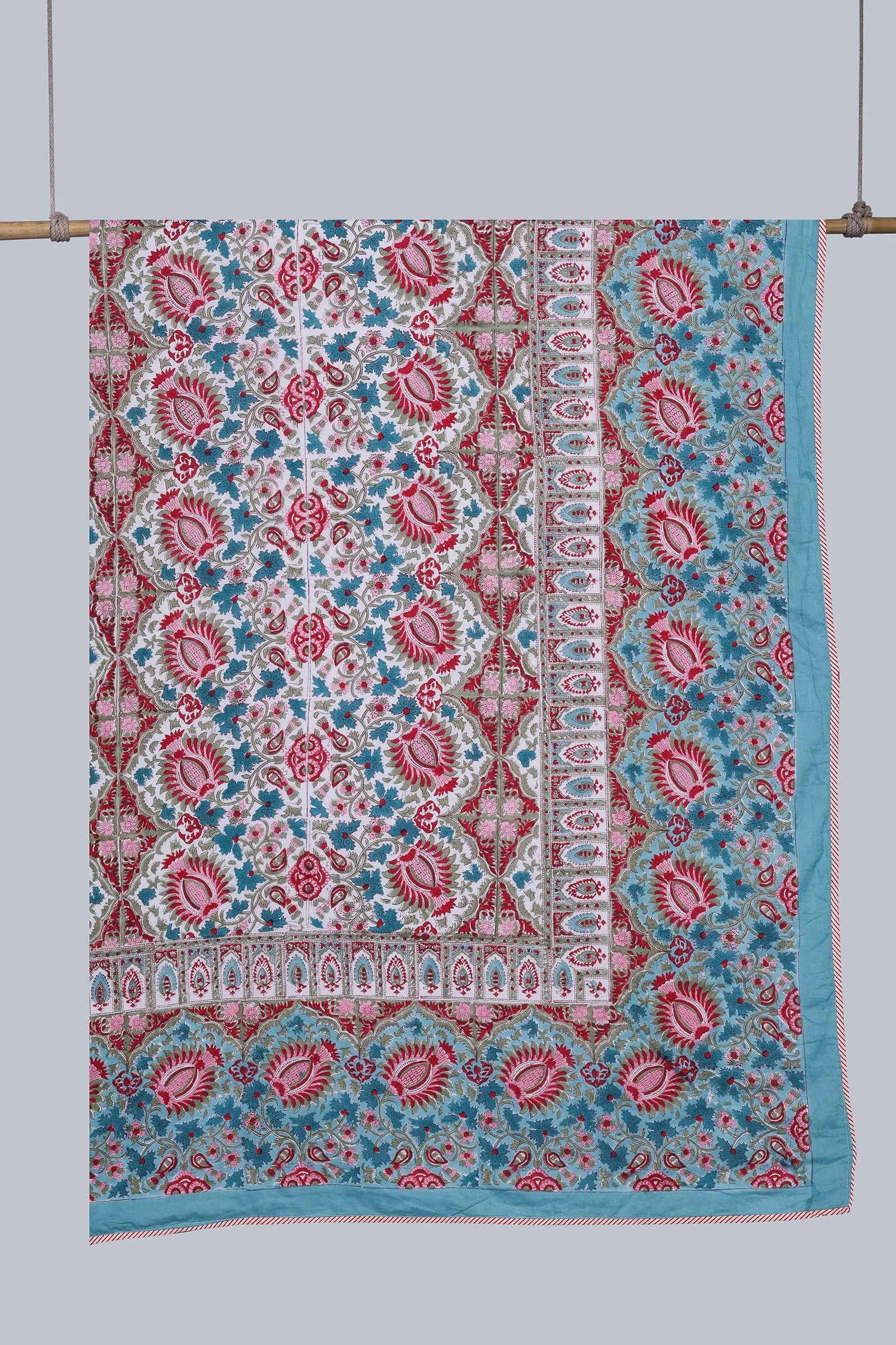 Charmine Floral Bloom Turquoise Reversible Cotton Muslin Dohar