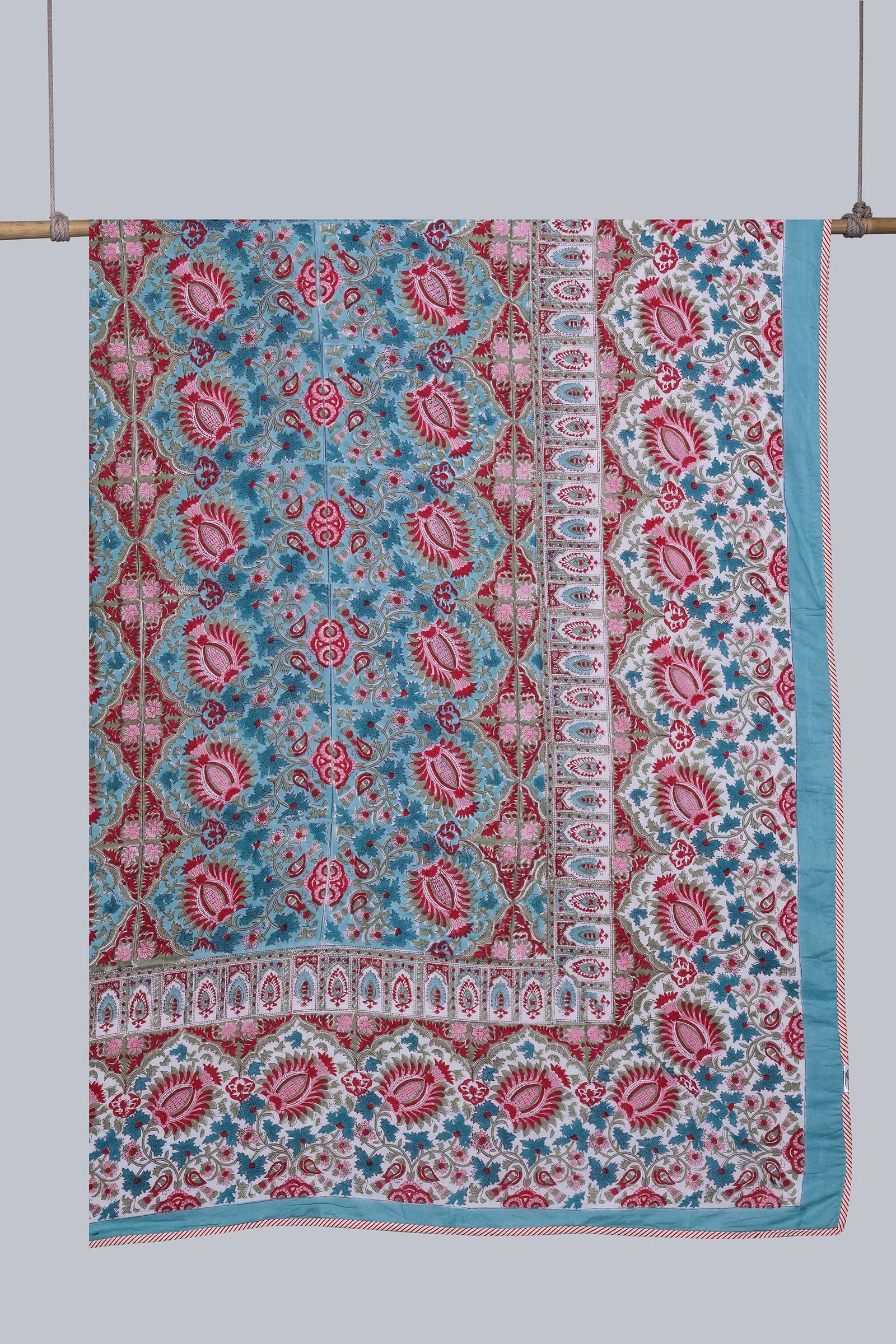 Charmine Floral Bloom Turquoise Reversible Cotton Muslin Dohar