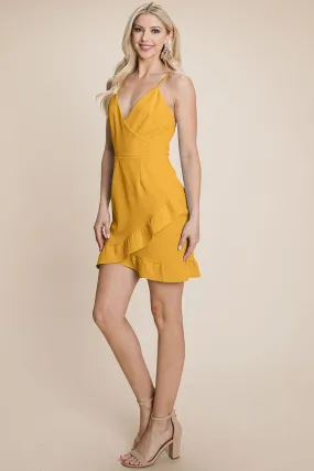 Chic Asymmetrical Ruffle Wrap Mini Dress