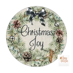 Christmas Joy, Black and White Ribbon,  Winter Wreath, Winter Sign