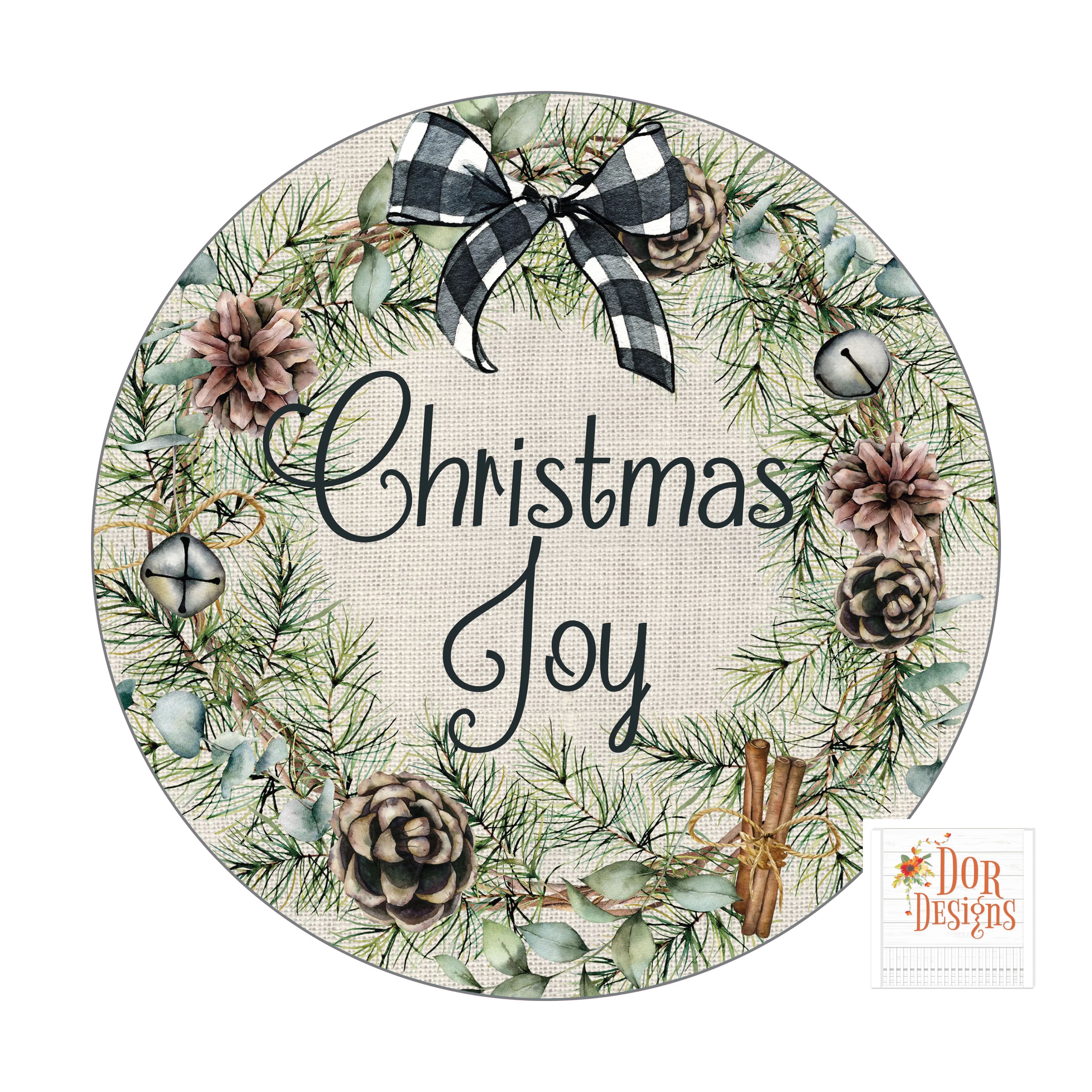 Christmas Joy, Black and White Ribbon,  Winter Wreath, Winter Sign