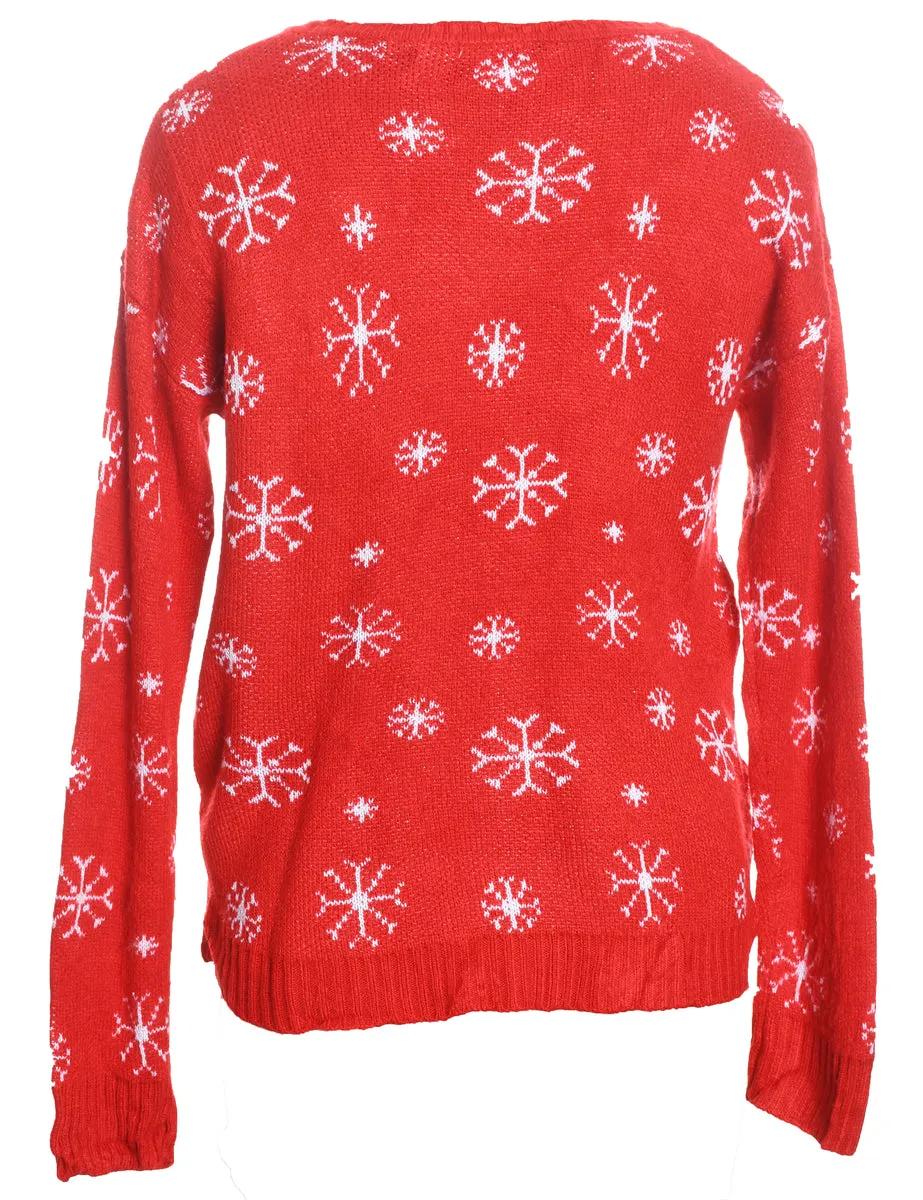 Christmas Tree Design Red Knit Jumper - XL