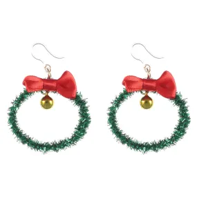 Christmas Wreath Bell Dangles Hypoallergenic Earrings for Sensitive Ears Made with Plastic Posts