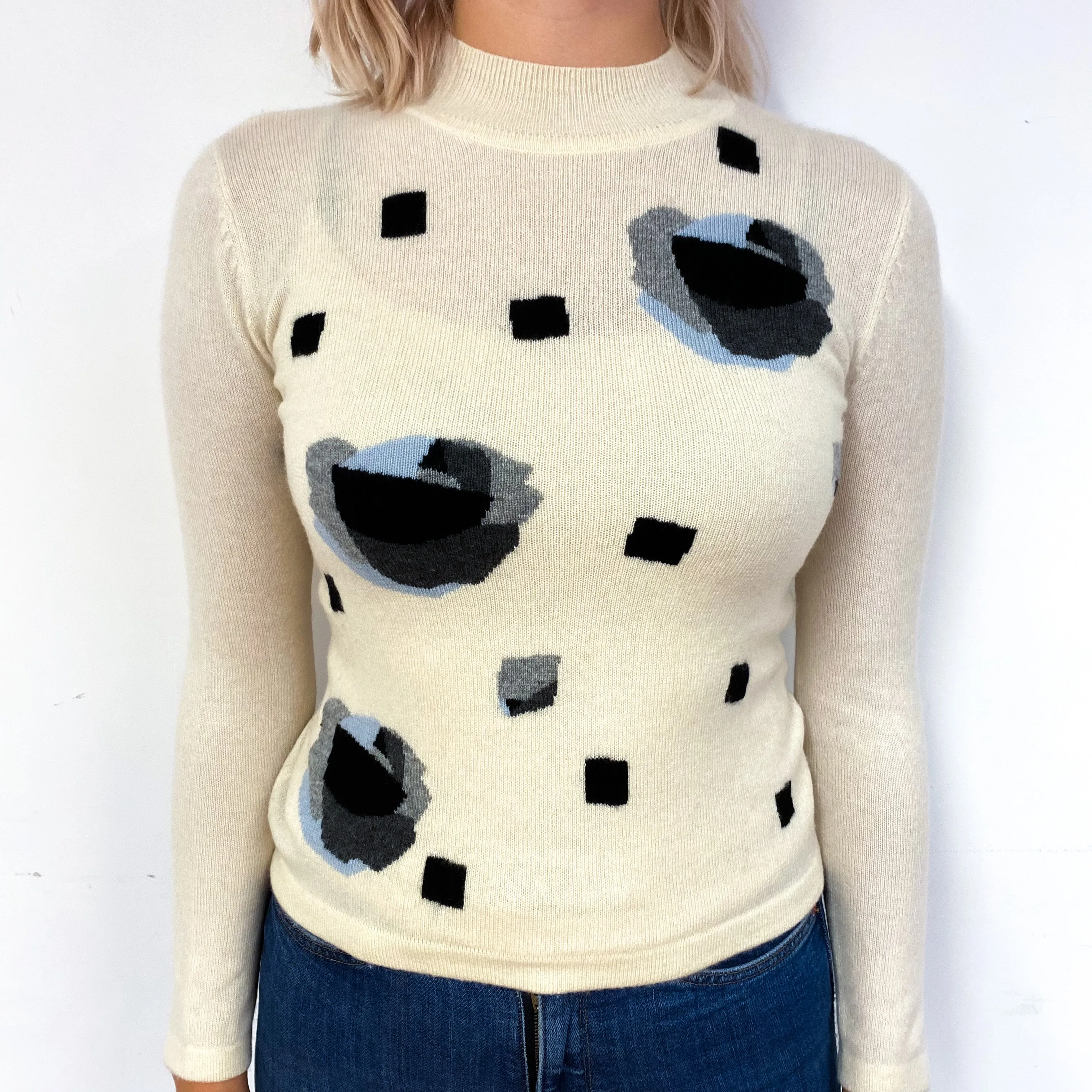 Clotted Cream Patterned Cashmere Turtle Neck Jumper Small