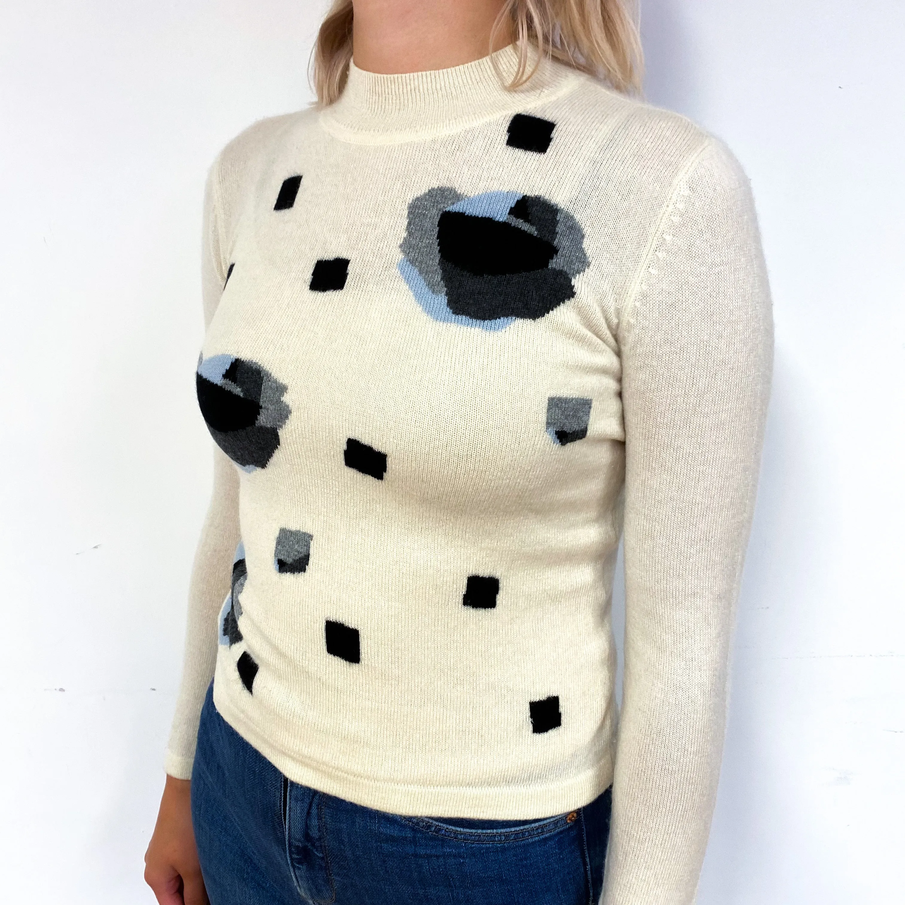 Clotted Cream Patterned Cashmere Turtle Neck Jumper Small