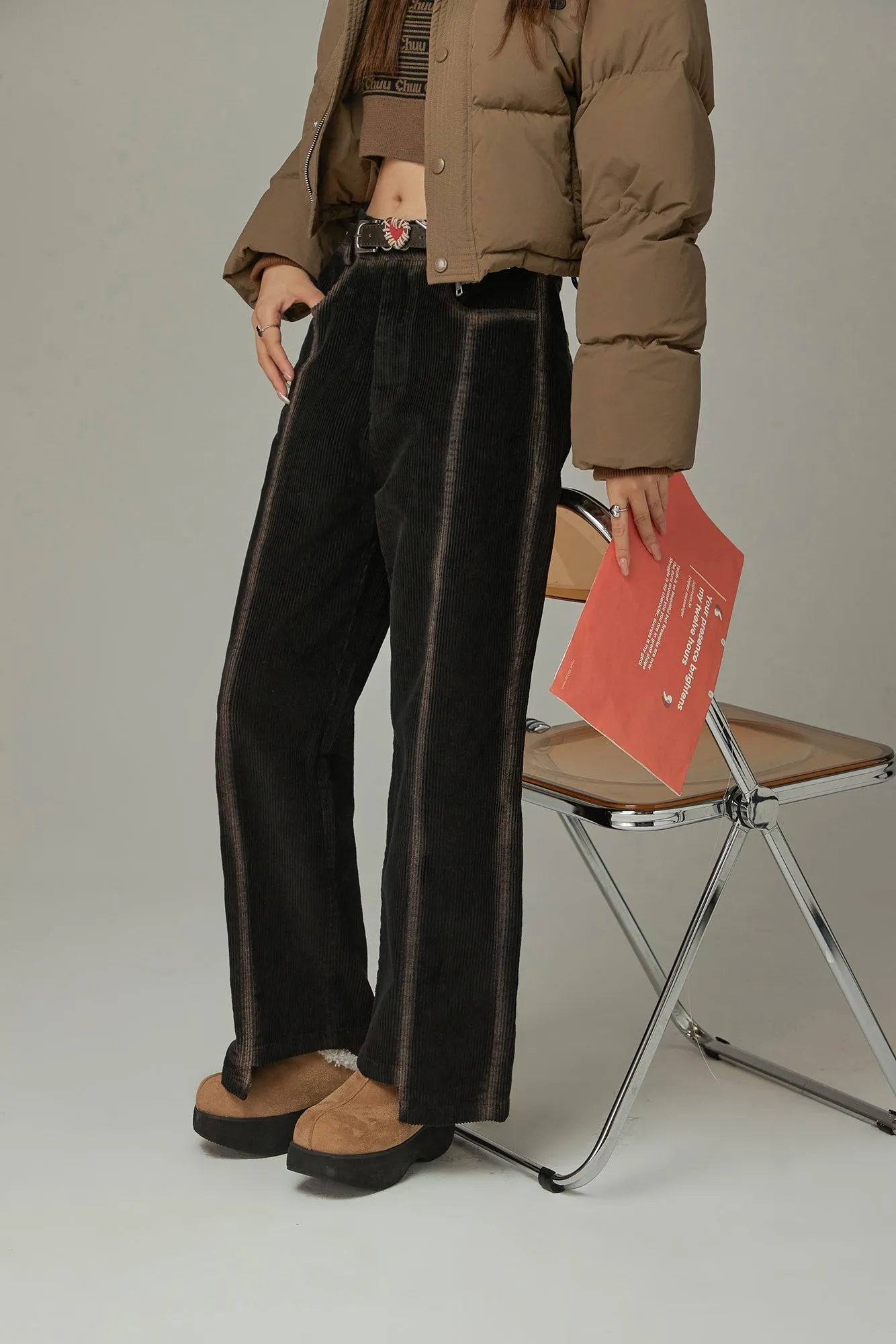 Color Corduroy Printed Line Pants