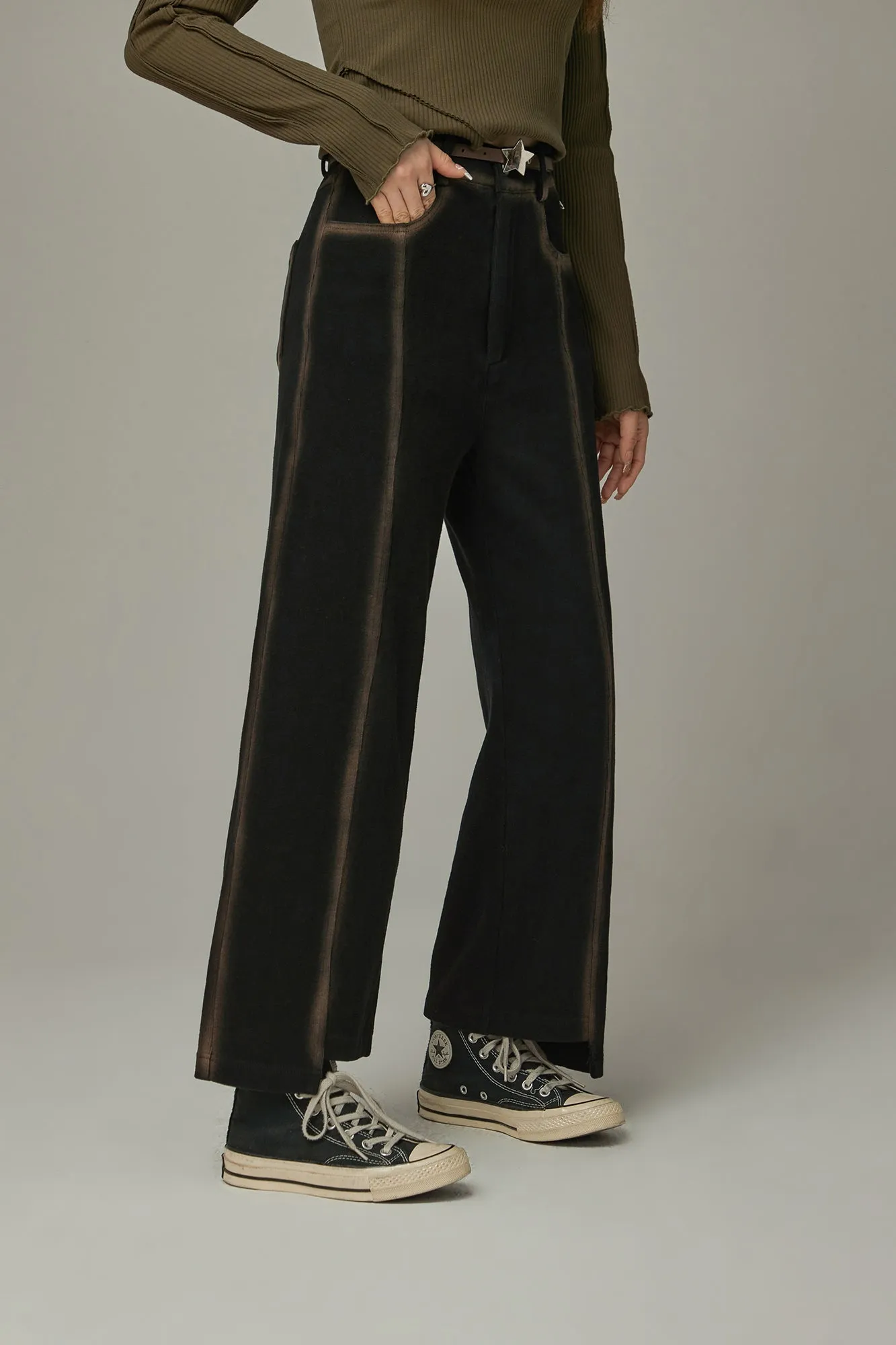 Color Corduroy Printed Line Pants