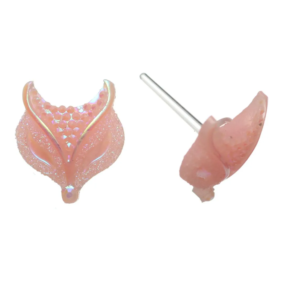 Colorful Fox Head Studs Hypoallergenic Earrings for Sensitive Ears Made with Plastic Posts