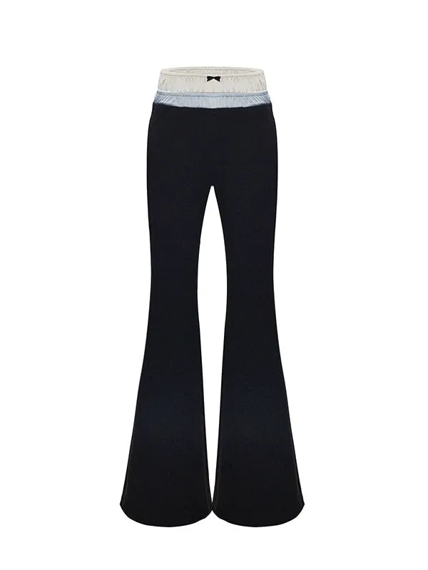 Contrasting Color Design Slim Fit Flared Trousers