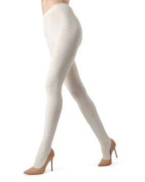 Cotton Ribbed Tights in Ecru - S-XL