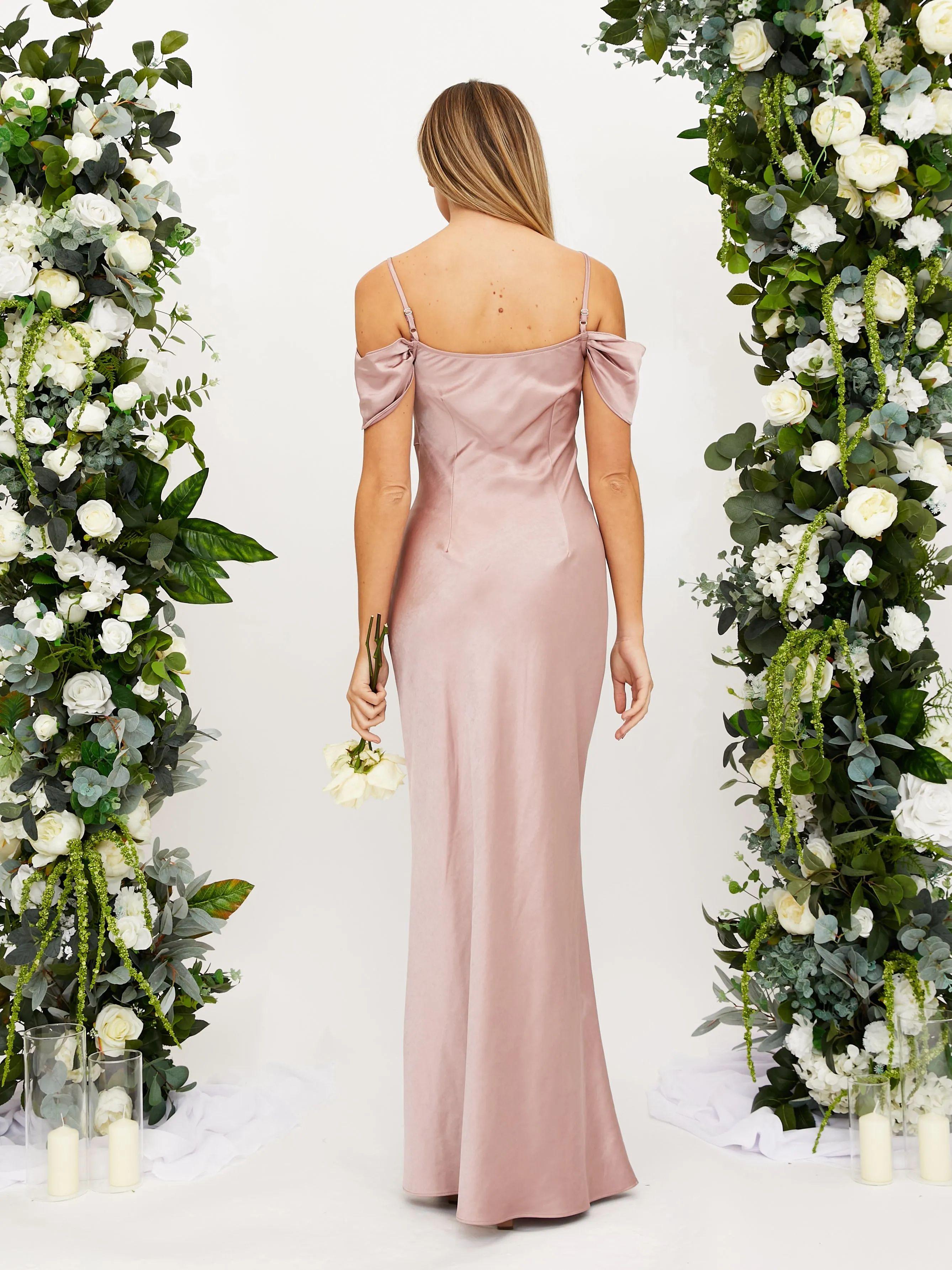 Cowl Neck Maxi Satin Dress / Blush